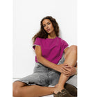 T-shirt à Manches Fantaisie - Violet Uni Colore
