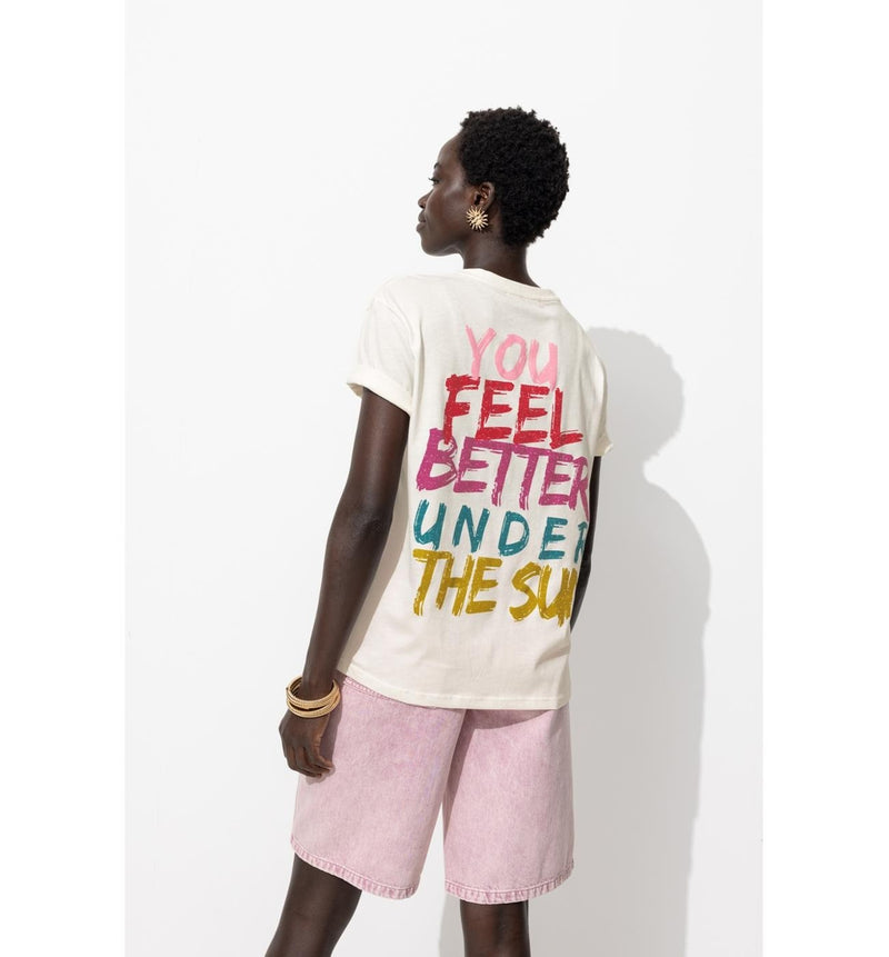 T-shirt à Message Dos Femme - Naturel Imprime