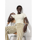 Top Court Ajouré Brodé Femme - Naturel Uni Clair