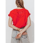 T-shirt Détail Brodé Dos - Rouge Uni Colore