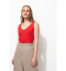 Débardeur Col V en Coton Femme - Rouge Uni Colore