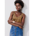 Débardeur Col V en Coton Femme - Marron Imprime