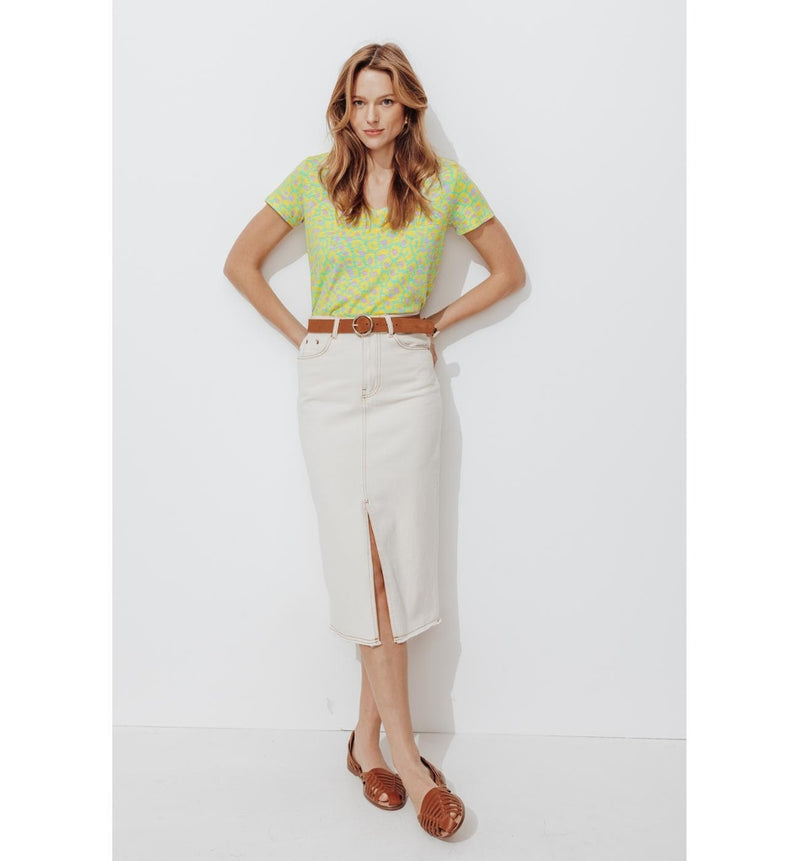 T-shirt Col V en Coton Femme - Multicolore Imprime