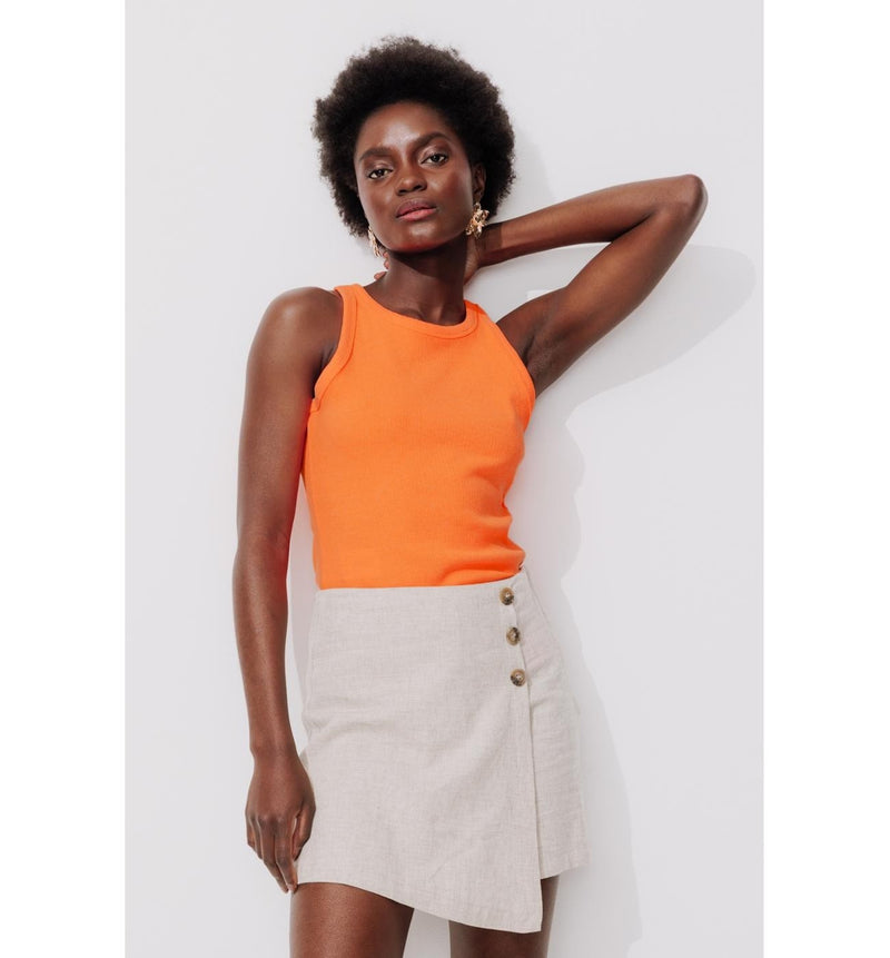 Débardeur Fluo en Coton Côtelé - Orange Uni Colore