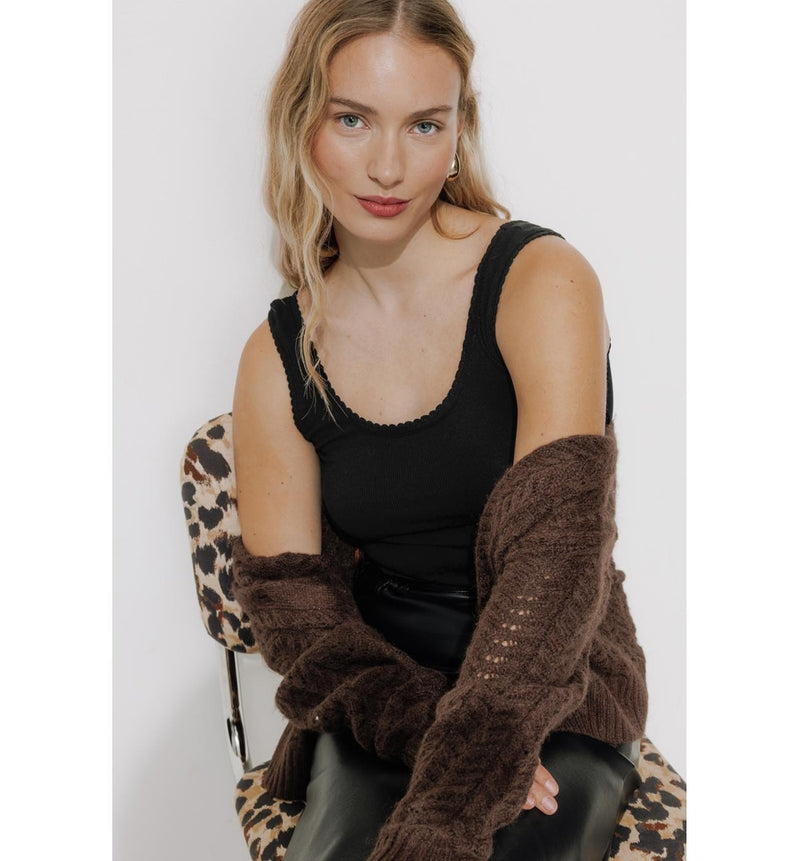 Chaleureusement Top Femme - Noir Uni Fonce