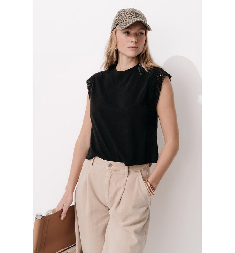 T-shirt sans Manches Femme - Noir Uni Fonce