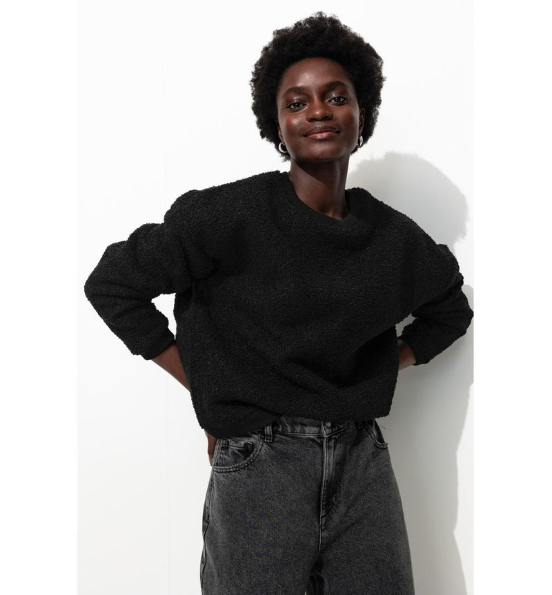 Sweat-shirt Polaire Bouclettes - Noir Uni Fonce