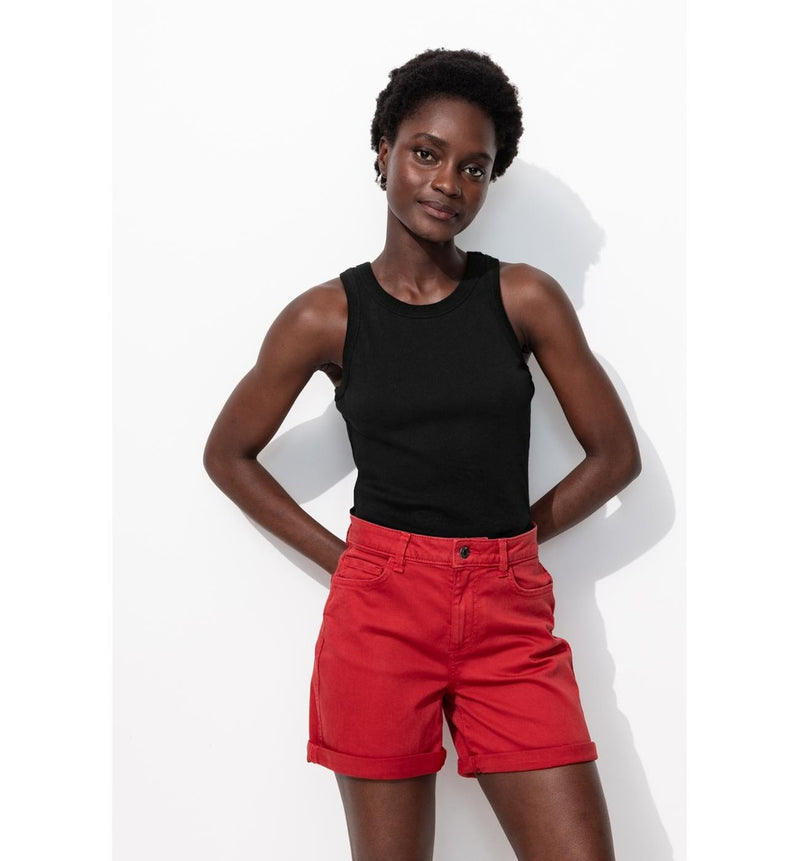 Crop Top Côtelé Femme - Noir Uni Fonce