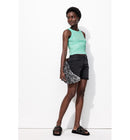 Crop Top Côtelé Femme - Bleu Uni Colore