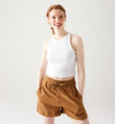 Crop Top Côtelé Femme - Blanc Uni Clair