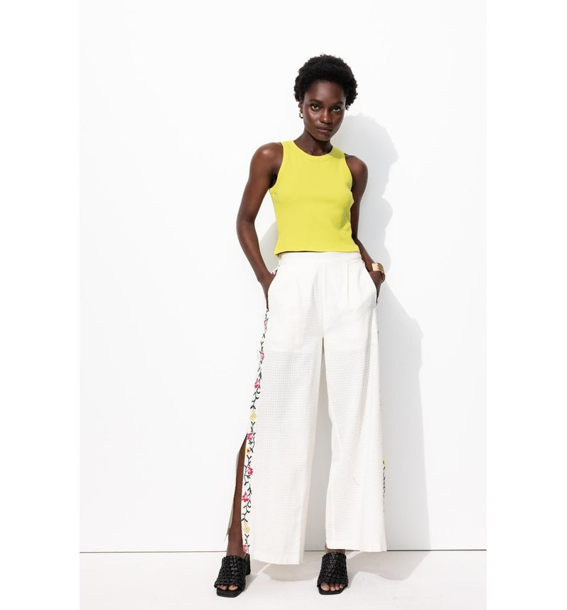 Crop Top Côtelé Femme - Jaune Uni Colore