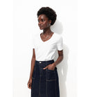 T-shirt Col V Femme - Blanc Uni Clair