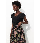 T-shirt Détail Dentelle Femme - Noir Uni Fonce