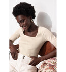 T-shirt Col Carré Femme - Naturel Uni Clair