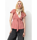 T-shirt à Volants en Jersey - Rose Uni Colore