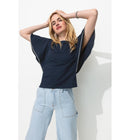 T-shirt à Manches Papillon - Bleu Uni Fonce