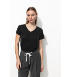 Camiseta Mezcla de Lino Mujer Un Color Negro Oscuro