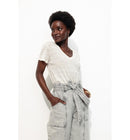 T-shirt en Lin Mélangé Femme - Naturel Raye