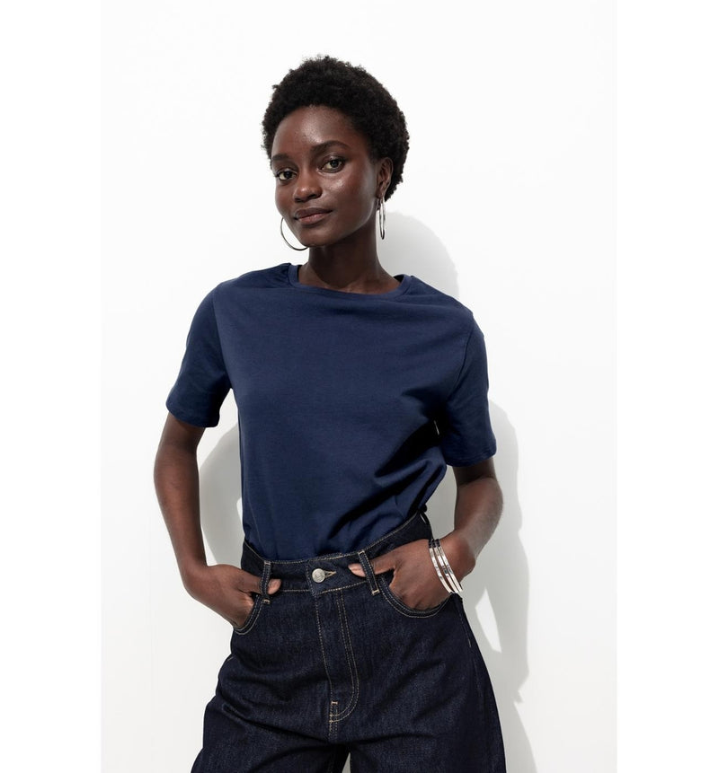 T-shirt Col Rond Éco-conçu - Bleu Uni Fonce