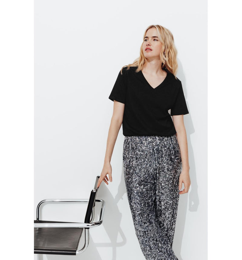 T-shirt Col V Éco-conçu - Noir Uni Fonce