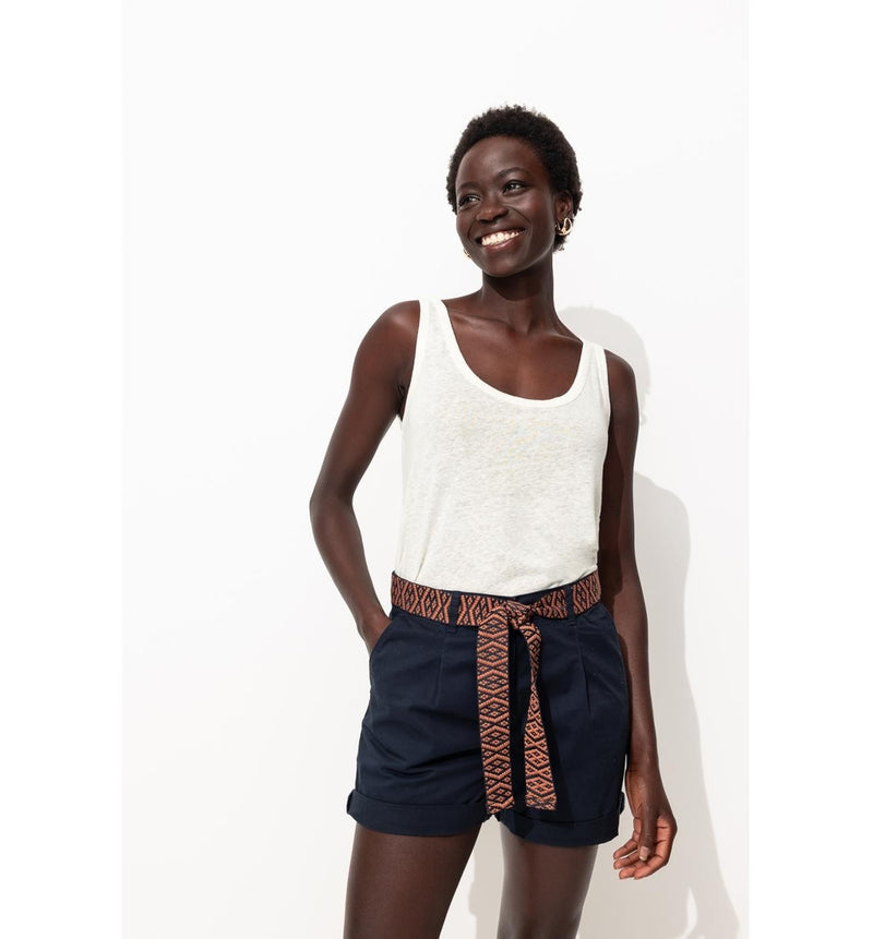 Débardeur en Lin Mélangé Femme - Naturel Uni Clair