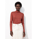 T-shirt Col Roulé Femme - Marron Uni Fonce