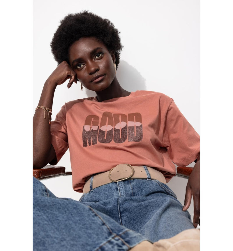 T-shirt à Message Femme - Marron Imprime