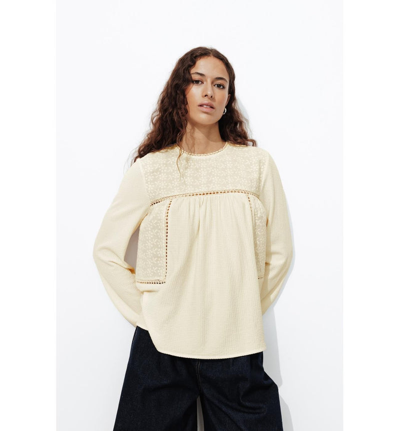Blouse Brodée Femme - Naturel Uni Clair