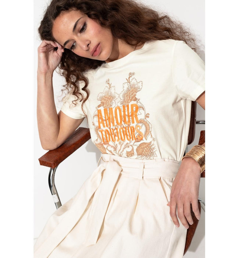 T-shirt à Message Brodé Femme - Naturel Imprime