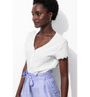 T-shirt Col V Femme - Blanc Uni Clair