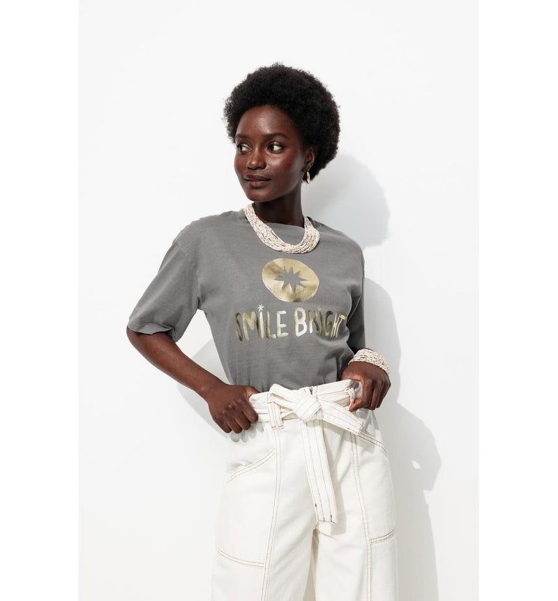 T-shirt à Message Femme - Gris Imprime