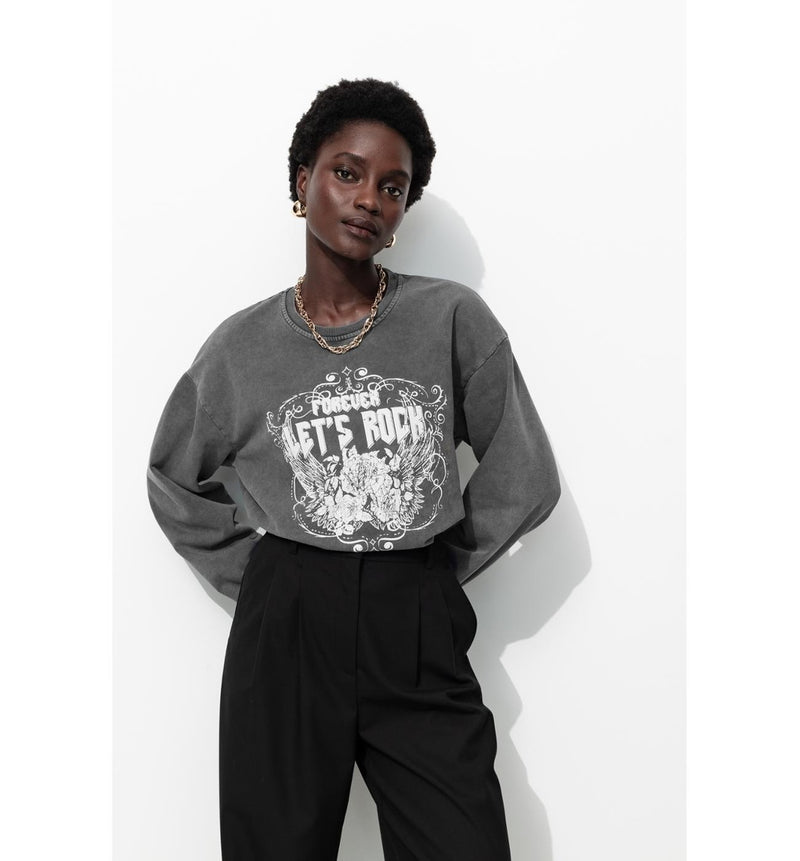 Sweat-shirt à Message Femme - Gris Imprime