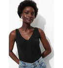 Débardeur Col V en Coton Femme - Noir Uni Fonce