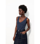 Débardeur Col V en Coton Femme - Bleu Uni Fonce