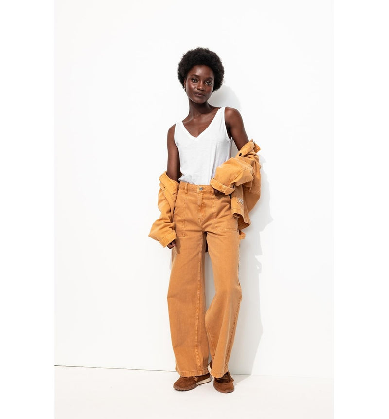 Débardeur Col V en Coton Femme - Blanc Uni Clair