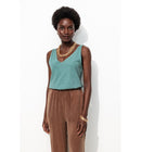 Débardeur Col V en Coton Femme - Vert Uni Colore