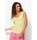 Débardeur Col V en Coton Femme - Jaune Uni Colore