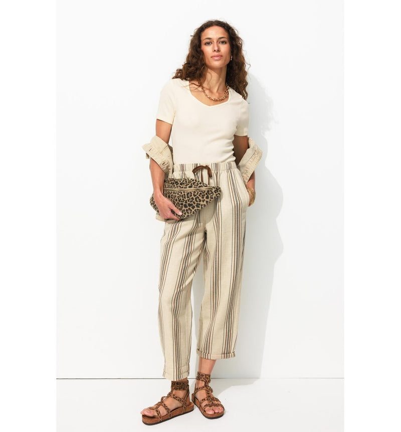 T-shirt Côtelé Col Cœur Femme - Naturel Uni Clair