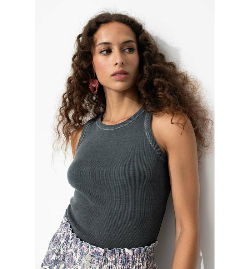 Débardeur Côtelé Femme - Gris Uni Fonce