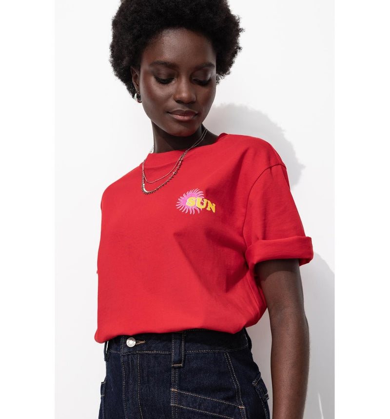 T-shirt à Message Femme - Rouge Imprime