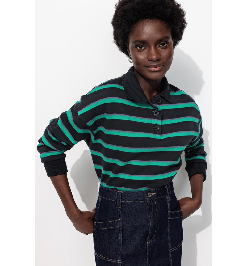 Polo Rayé Cropped en Molleton - Multicolore Raye
