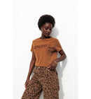 T-shirt à Message Brodé Femme - Marron Imprime