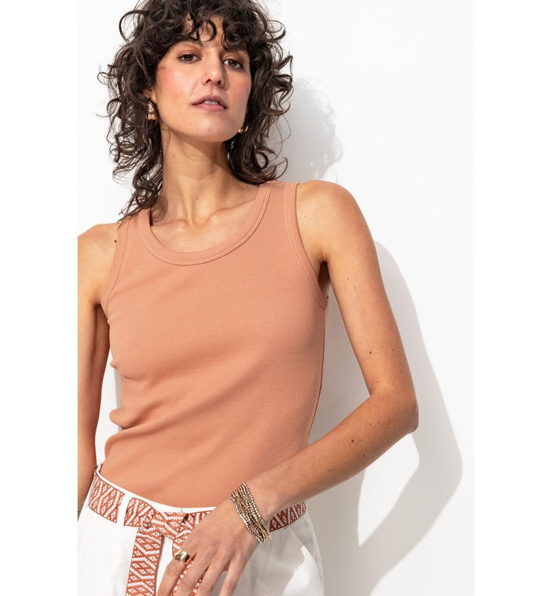 Débardeur Marcel Côtelé Femme - Rose Uni Colore