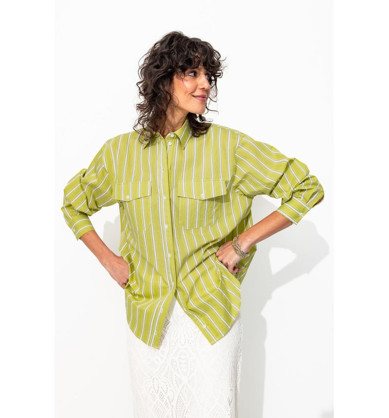 Chemise Rayée Oversize Femme - Jaune Raye