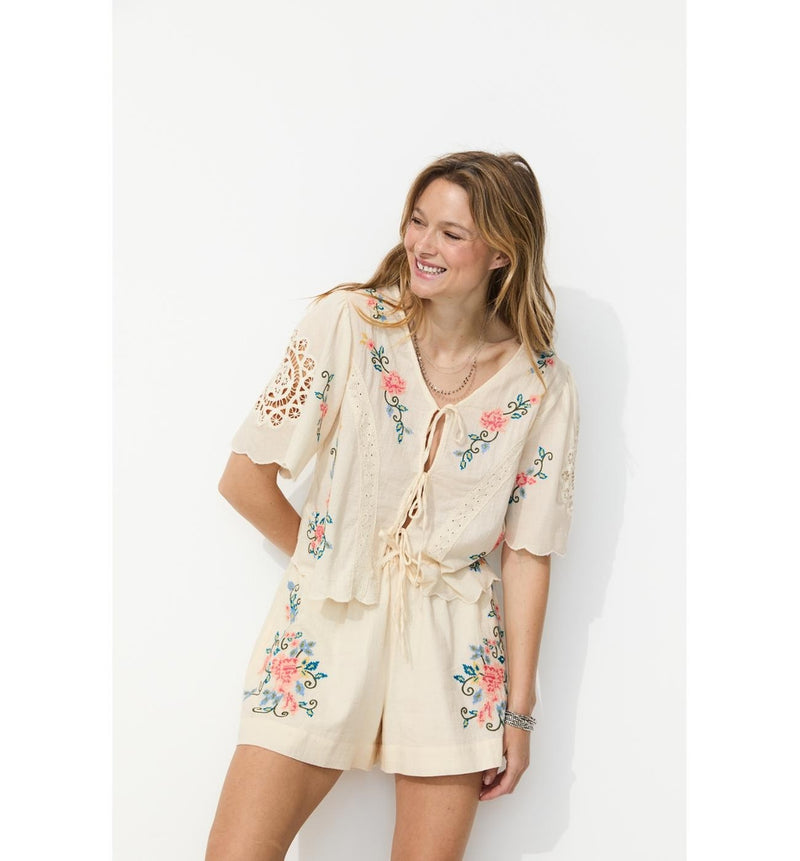 Blouse Brodée Point de Croix - Naturel Uni Clair
