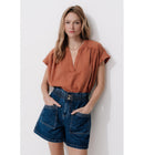 Blouse Manches Courtes Lyocell - Marron Uni Fonce