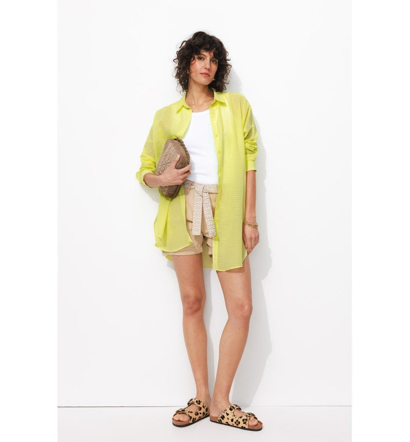 Chemise Légère Oversize Femme - Jaune Uni Colore
