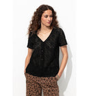 Chemise Effet Dentelle Femme - Noir Uni Fonce