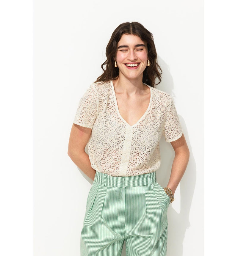 Chemise Effet Dentelle Femme - Naturel Uni Clair