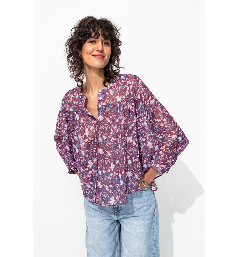 Chemise Oversize en Voile - Violet Imprime